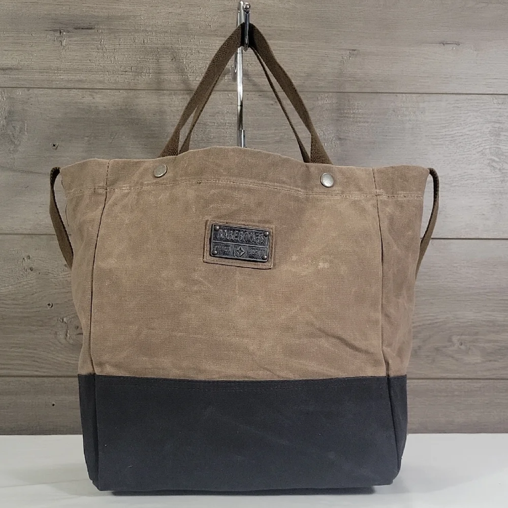 Barebones Waxed Canvas Two-Tone Tote Bag in Brown and Black